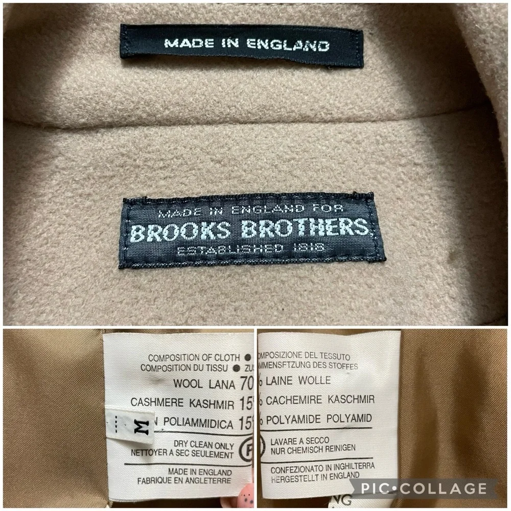Brooks Brothers tan wool cashmere double breasted peacoat blazer jacket size M
